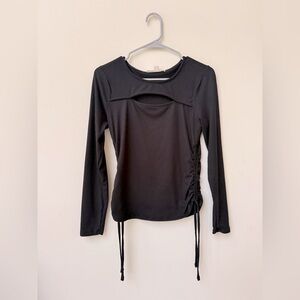 Black Cutout Runched Stretchy Sexy Blouse